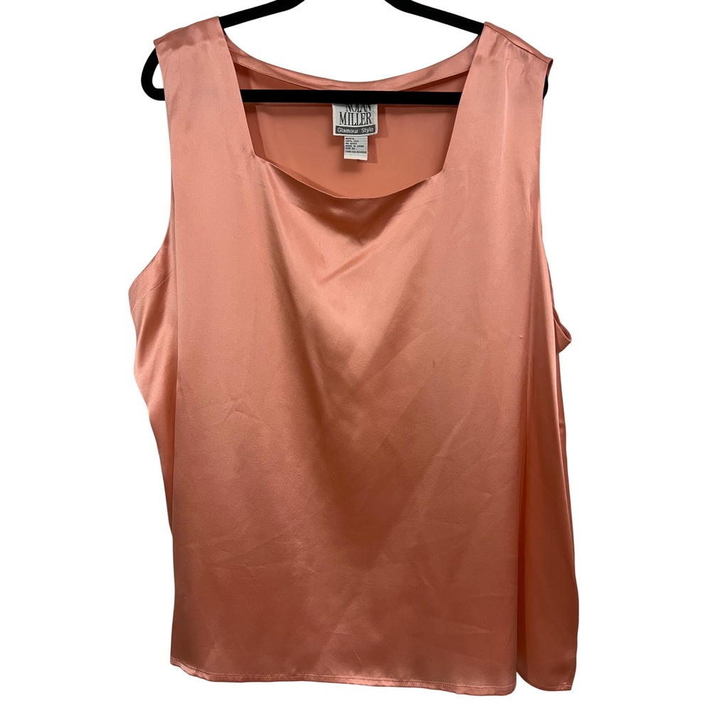 Nolan Miller Silk Tank Top 3X Vintage Glamour Style Peach Pink Square Neck